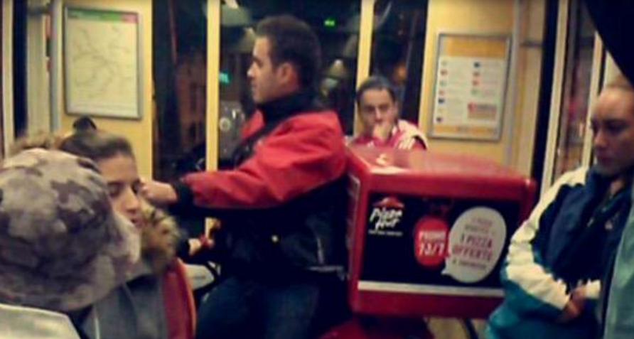 Pizza Hut Delivery Guy Takes Tramway on His Scooter