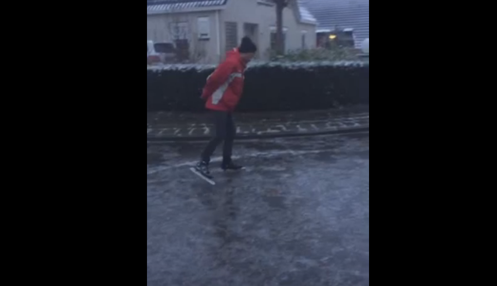 Just a Guy Ice Skating on Icy Roads in Netherlands