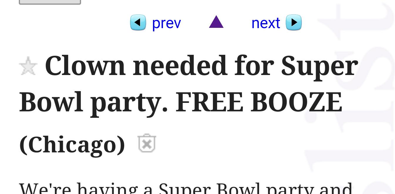 Craigslist Ad Asks for a Clown to Get Drunk at a Super Bowl Party
