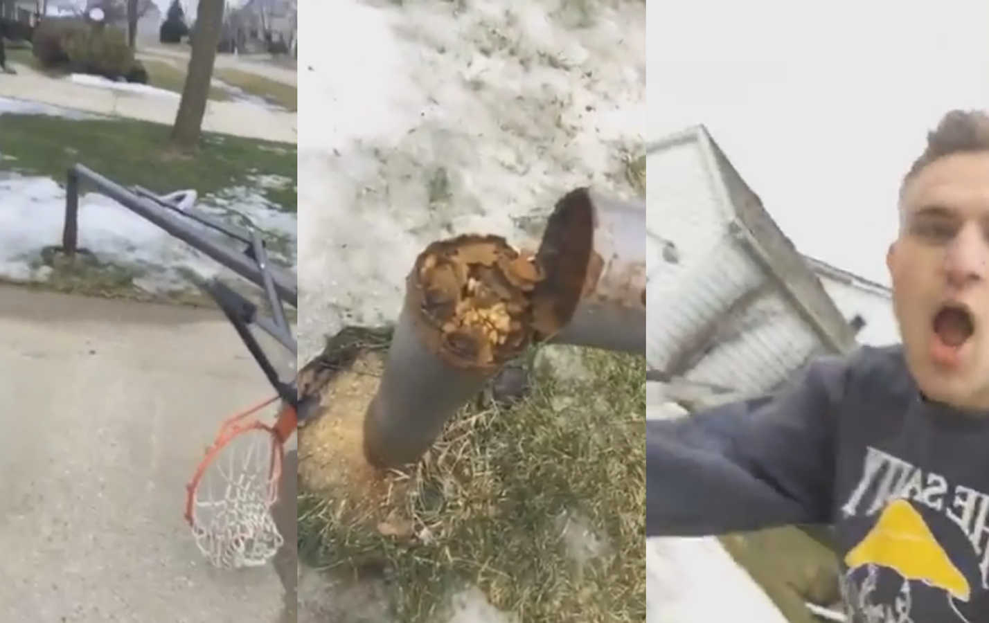 Wind Breaks a Man's Basketball Hoop and He Gets Real Mad