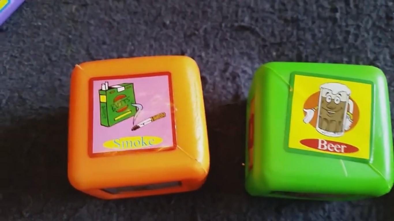 Plastic Learning Blocks for Kids Have Beer and Cigarettes Stickers on Them