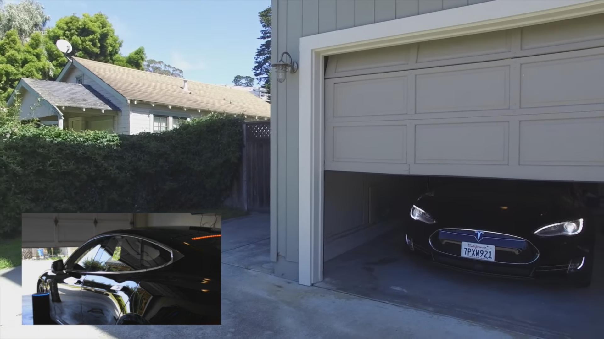 Drone Films Voice-Controlled Tesla Getting out of the Garage